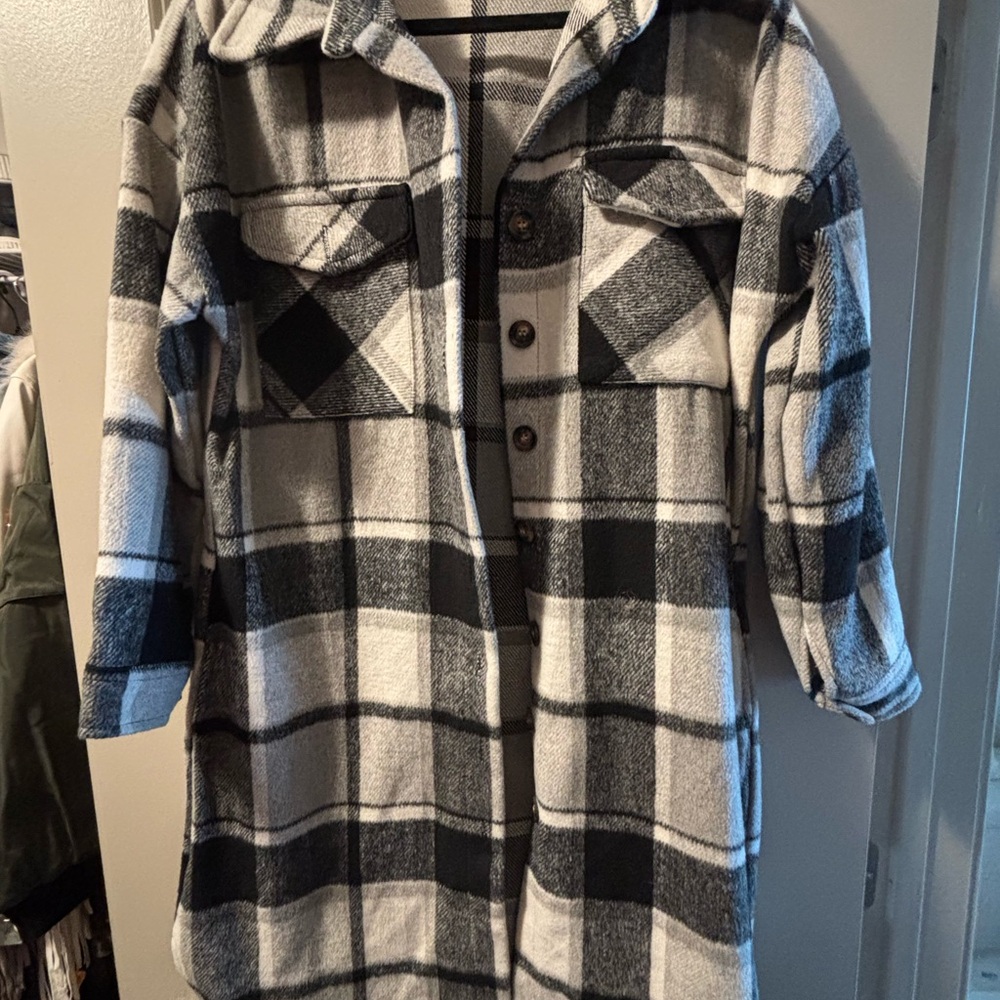 Black and White Flannel Coat